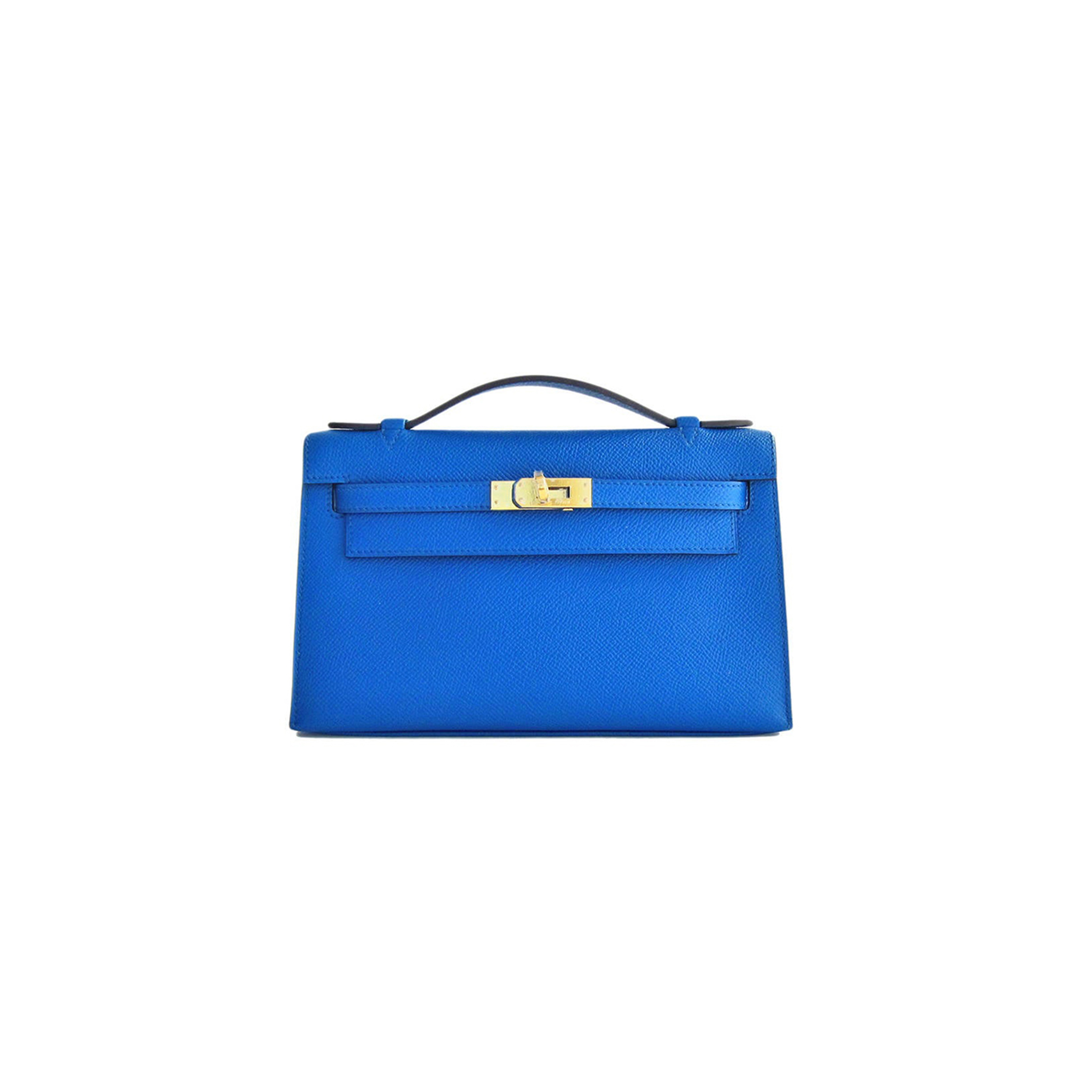 H**mes blue izmir gold kelly pochette epsom ghw clutch cut bag (22*14*7cm)